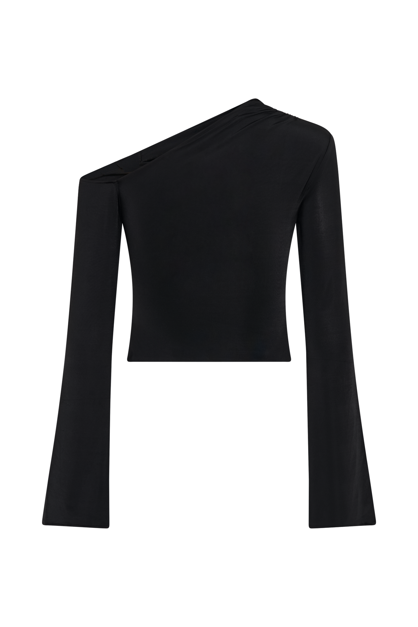 Ainsley Asymmetrical Long Sleeve Top With Floral Hardware - Black