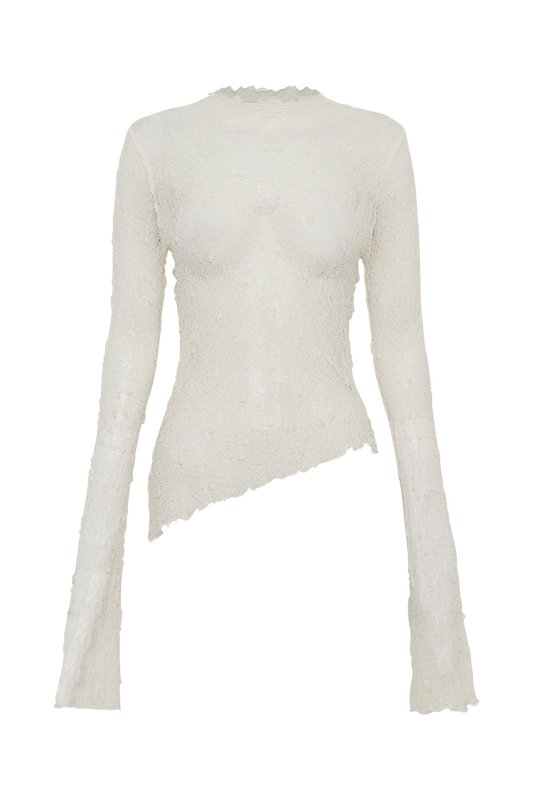 Riley Sheer Lace Long Sleeve Top - Ivory