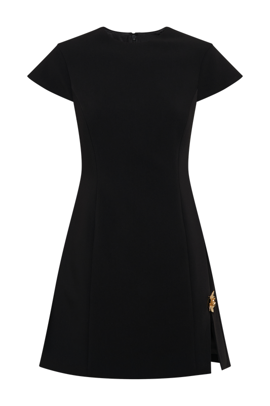 Remi Suiting Mini Dress With Floral Hardware - Black