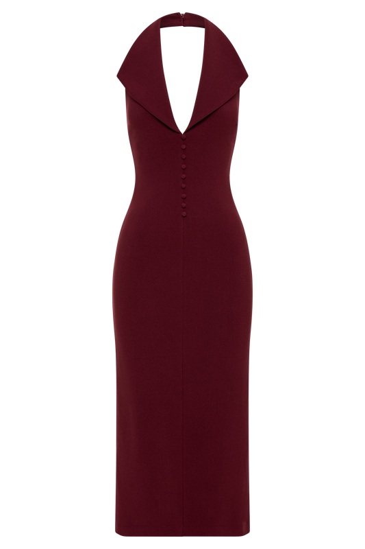 Annita Crepe Halter Midi Dress - Merlot