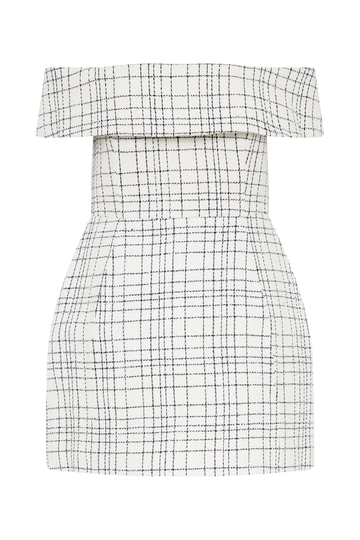 Helena Tweed Off Shoulder Mini Dress - White Check