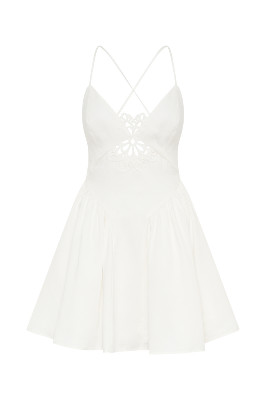 Muriel Cotton Mini Dress With Crochet - White