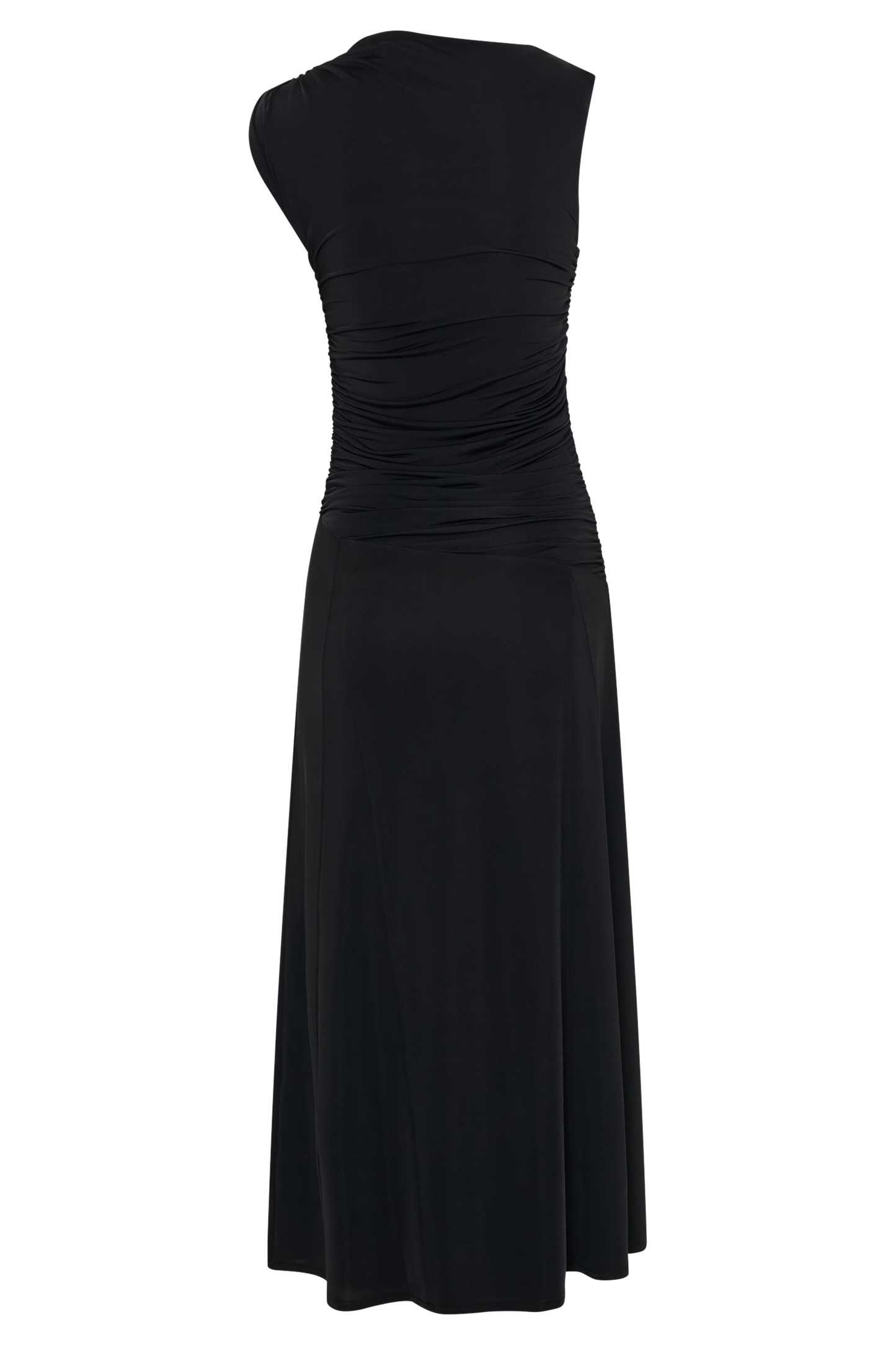 Navanna Asymmetric Slinky Midi Dress - Black