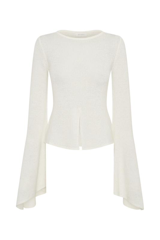 Carey Knit Flare Sleeve Top - Ivory