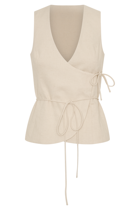 Brandi Linen Sleeveless Wrap Top - Wheat Marle