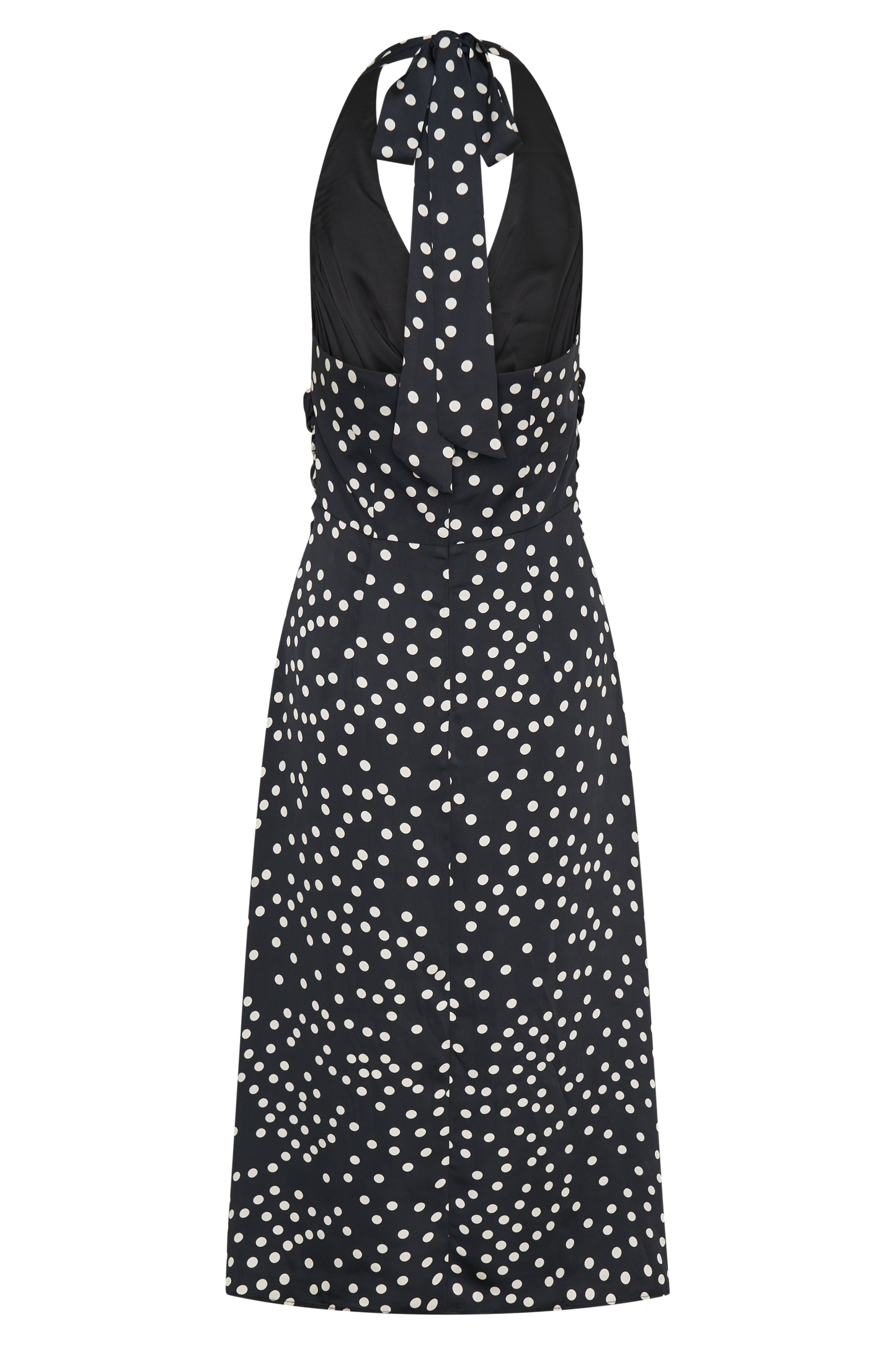 Marguerite Satin Halter Midi Dress - Black Polka Dot Print