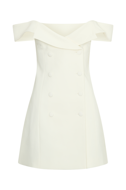 Noelle Off Shoulder Suiting Mini Dress - Ivory