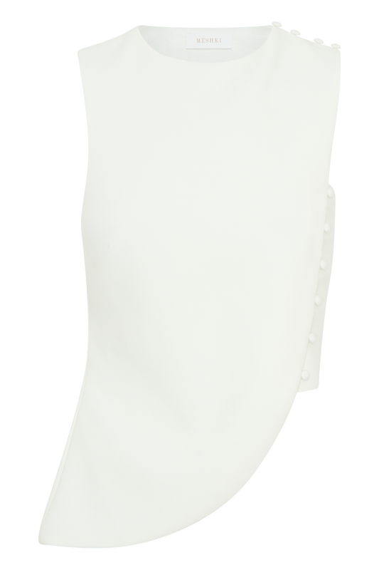 Astrid Asymmetric Sleeveless Suiting Top - White