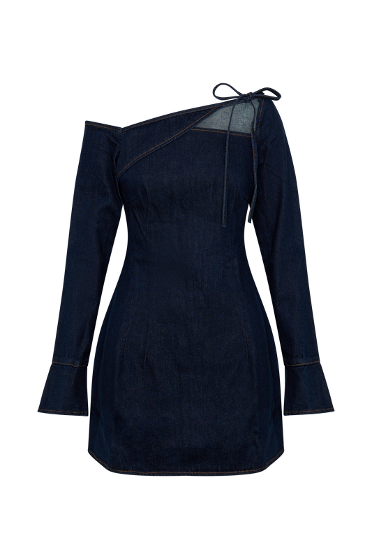 Cece Denim Mini Dress With Ties - Indigo Blue