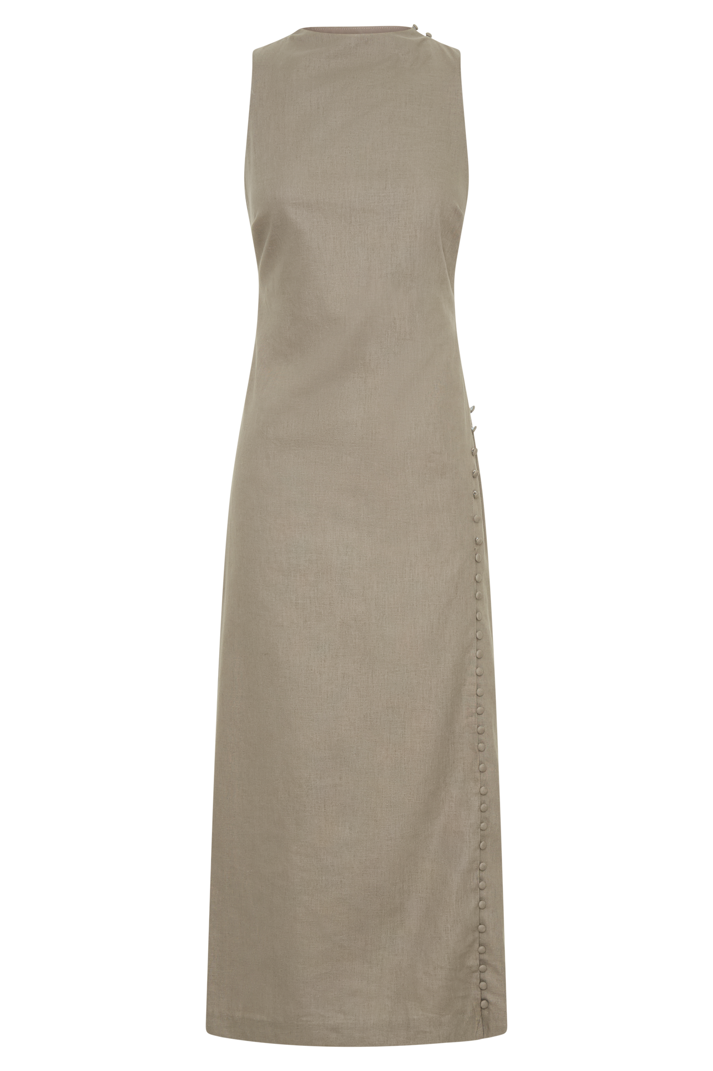 Bronte Linen Button Midi Dress - Pebble