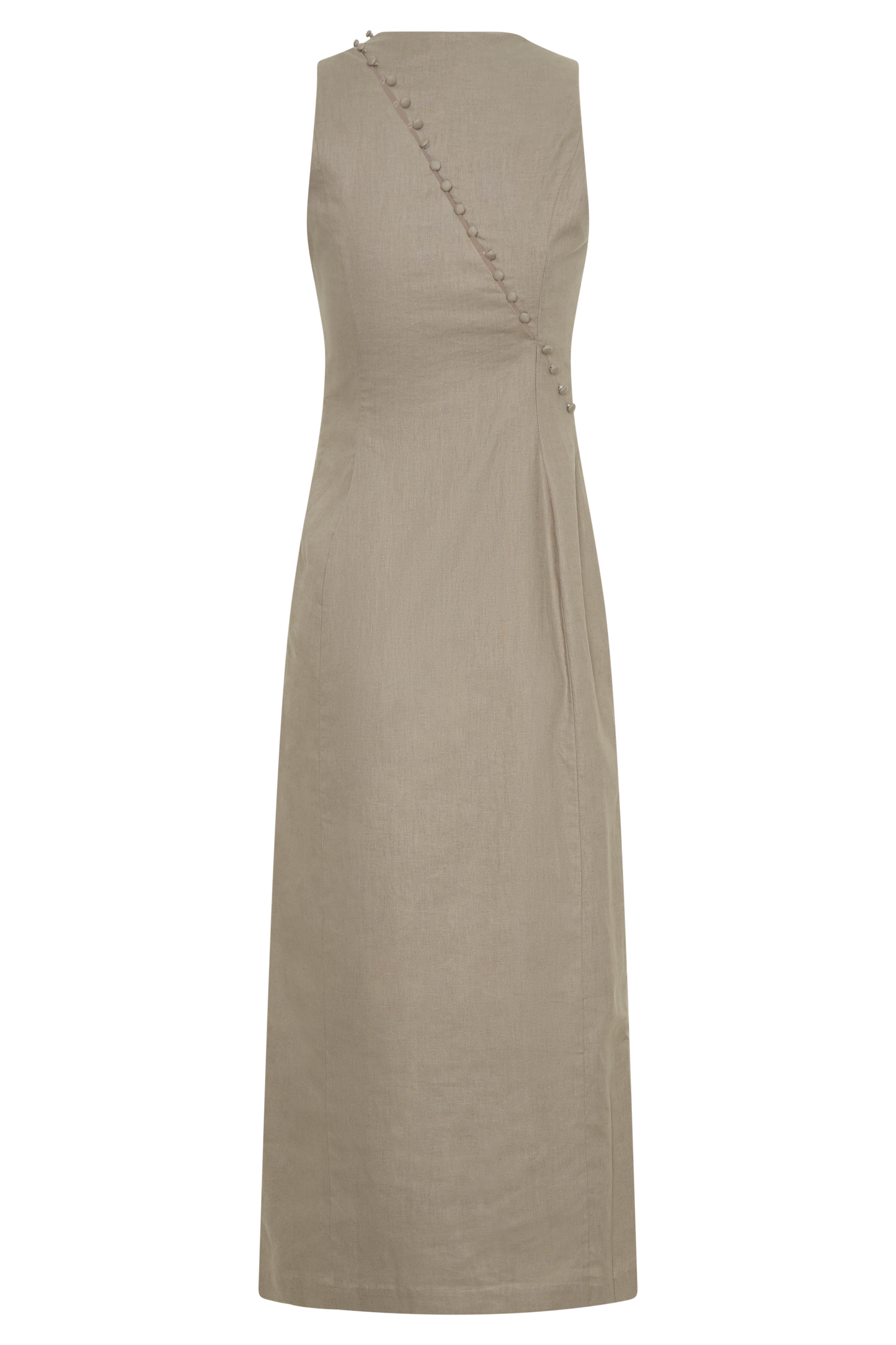 Bronte Linen Button Midi Dress - Pebble