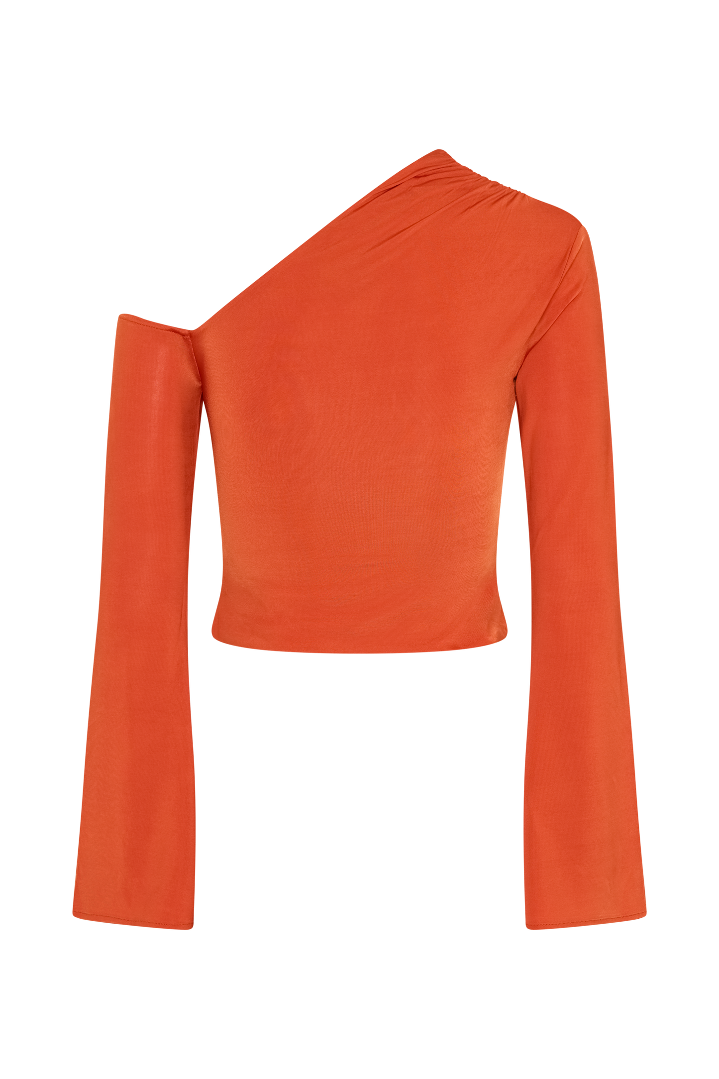 Ainsley Asymmetrical Long Sleeve Top With Floral Hardware - Burnt Orange