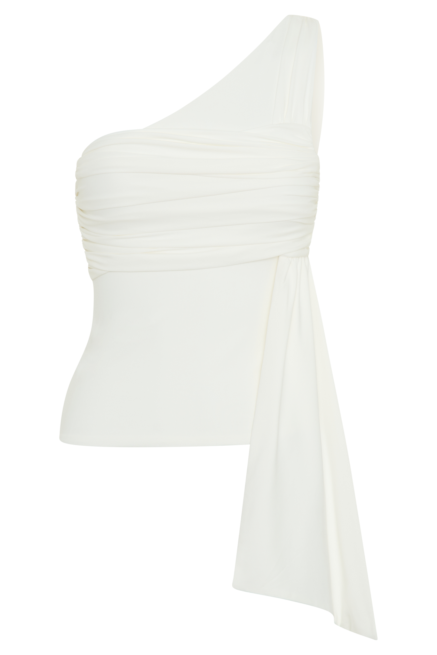 Sera One Shoulder Recycled Nylon Top With Drape - Ivory