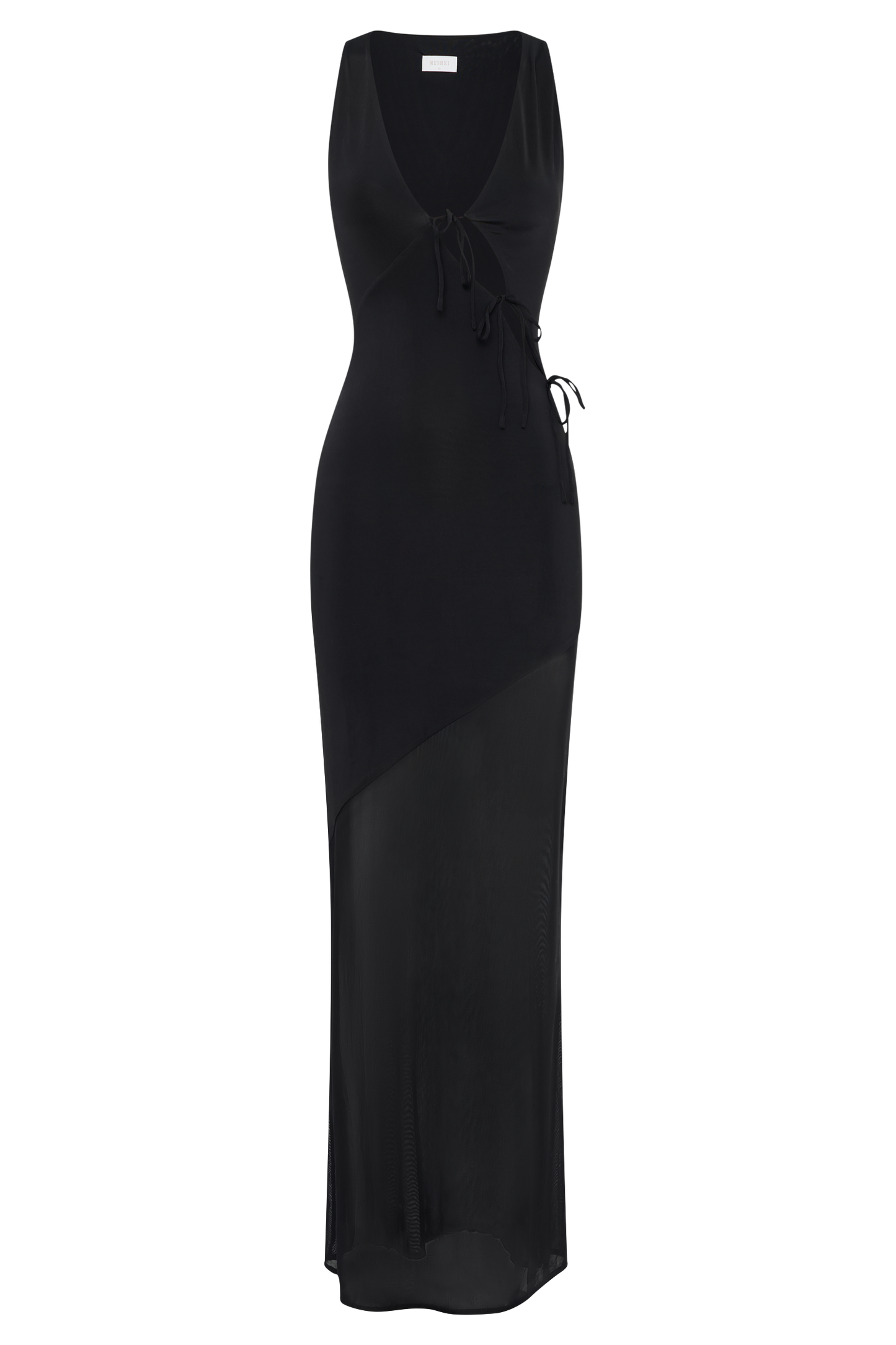 Dove Slinky And Mesh Maxi Dress - Black