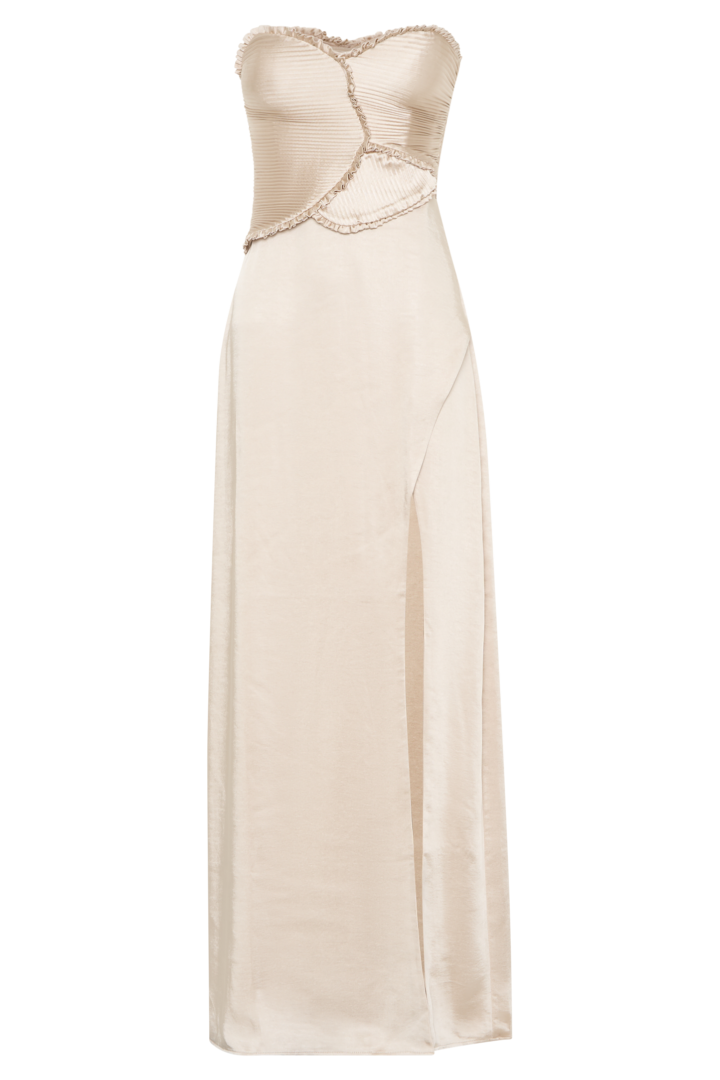 Larissa Satin Maxi Dress With Ruched Petals - Champagne