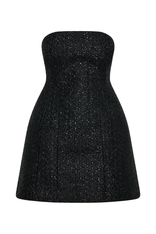 Gala Strapless Tweed Mini Dress - Black