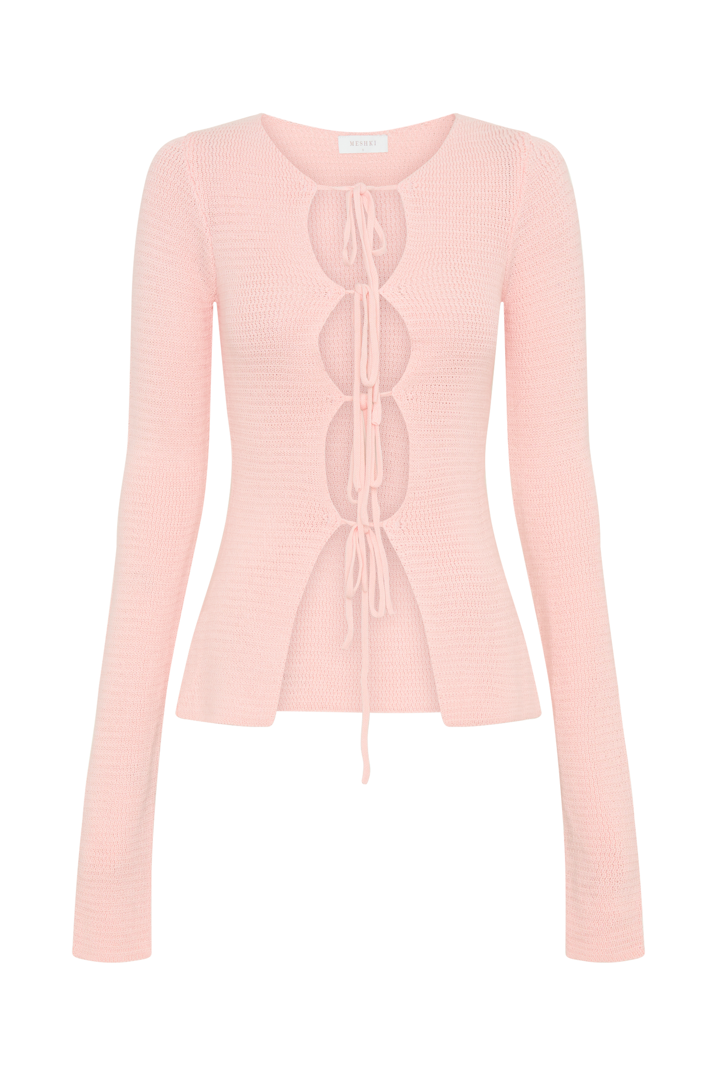 Noah Knit Tie Long Sleeve Top - Baby Pink