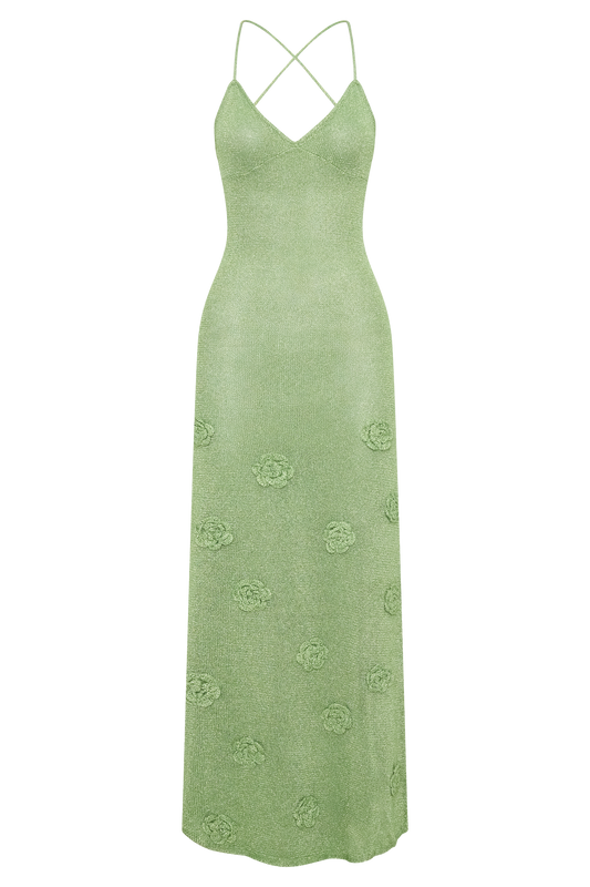 Suki Metallic Knit Maxi Dress - Pastel Green