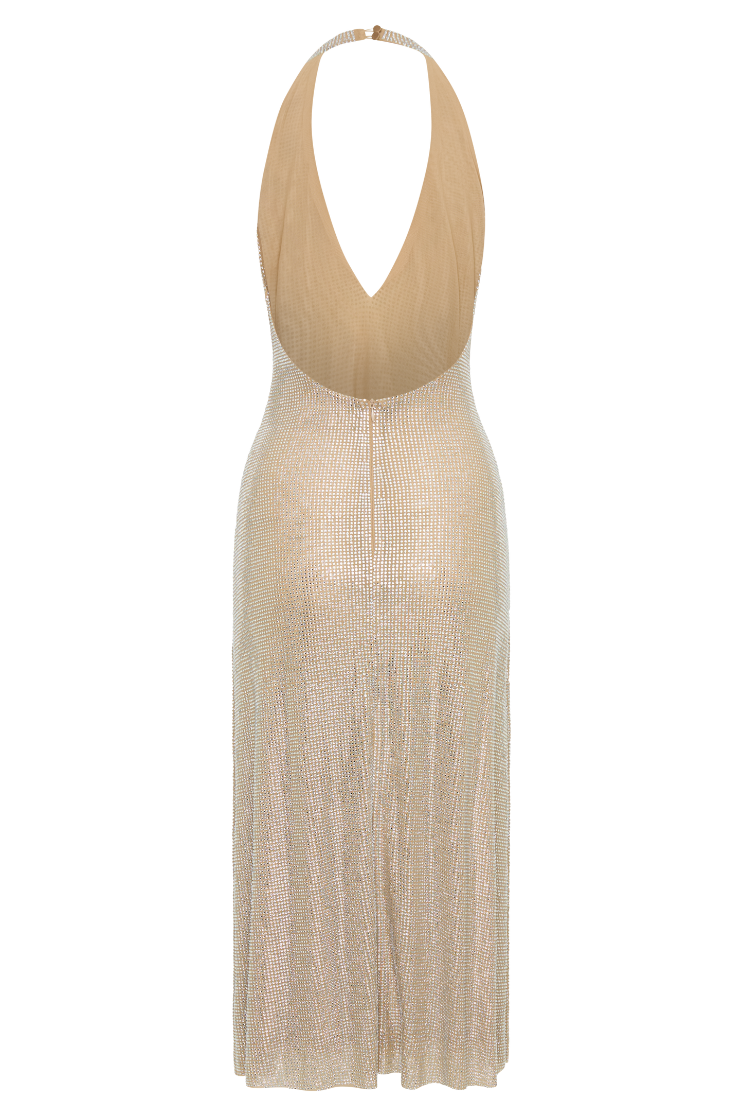 Genie Diamante Halter Midi Dress - Nude