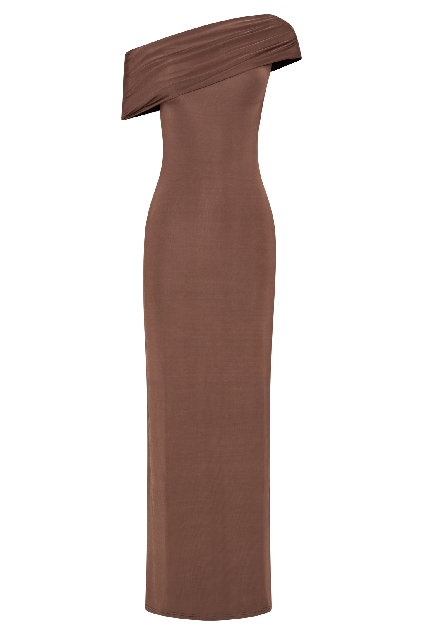 Cassandra Off Shoulder Slinky Maxi Dress - Chocolate