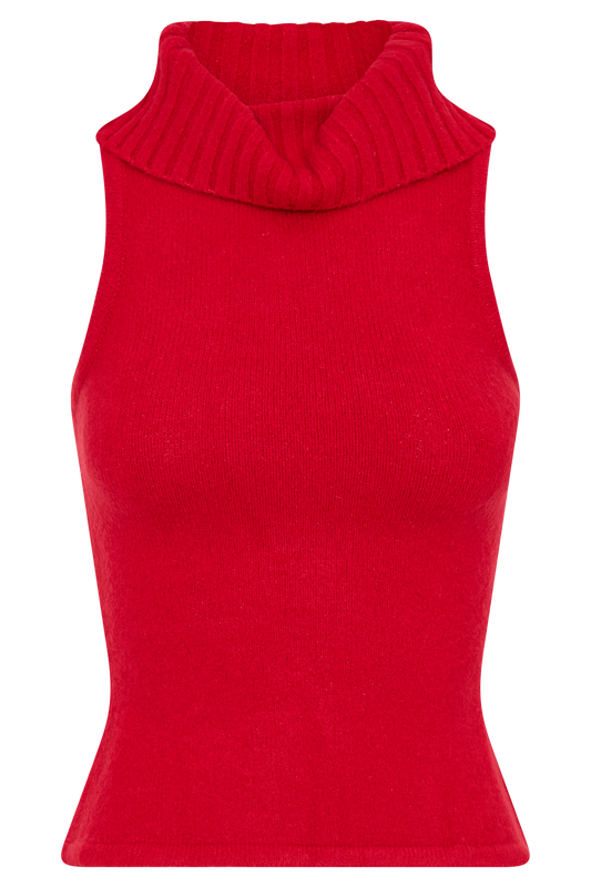 Elise Roll Neck Knit Top - Red