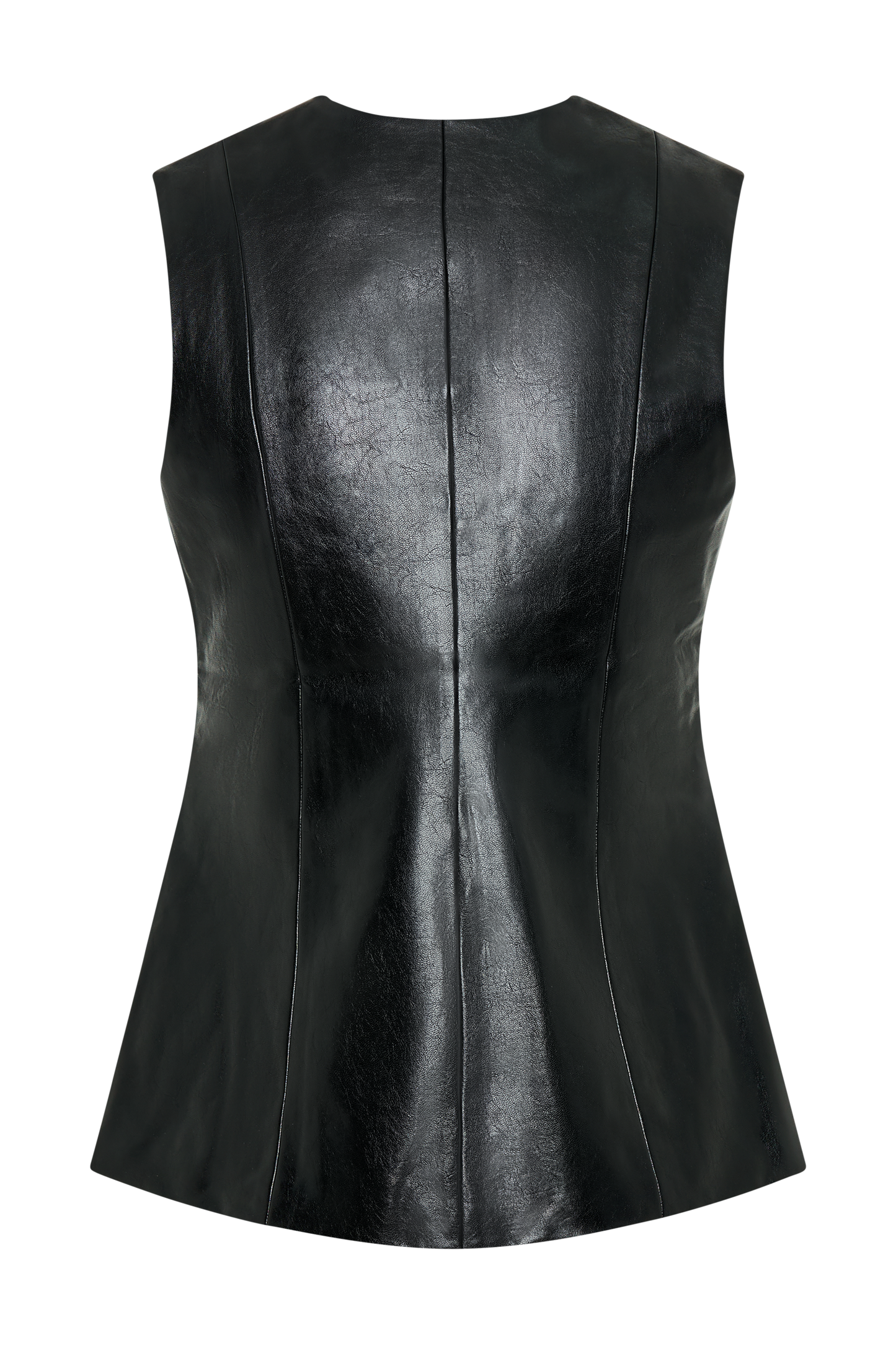 Coralia Faux Leather Sleeveless Vest - Black