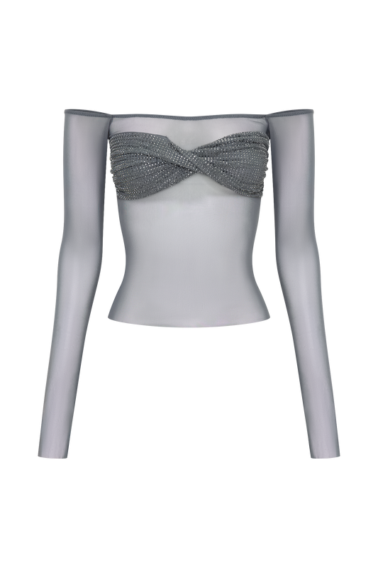 Garcelle Diamante Off Shoulder Top - Gunmetal