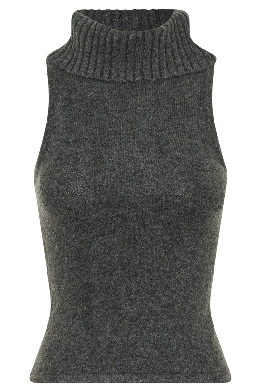 Elise Roll Neck Knit Top - Charcoal Marle