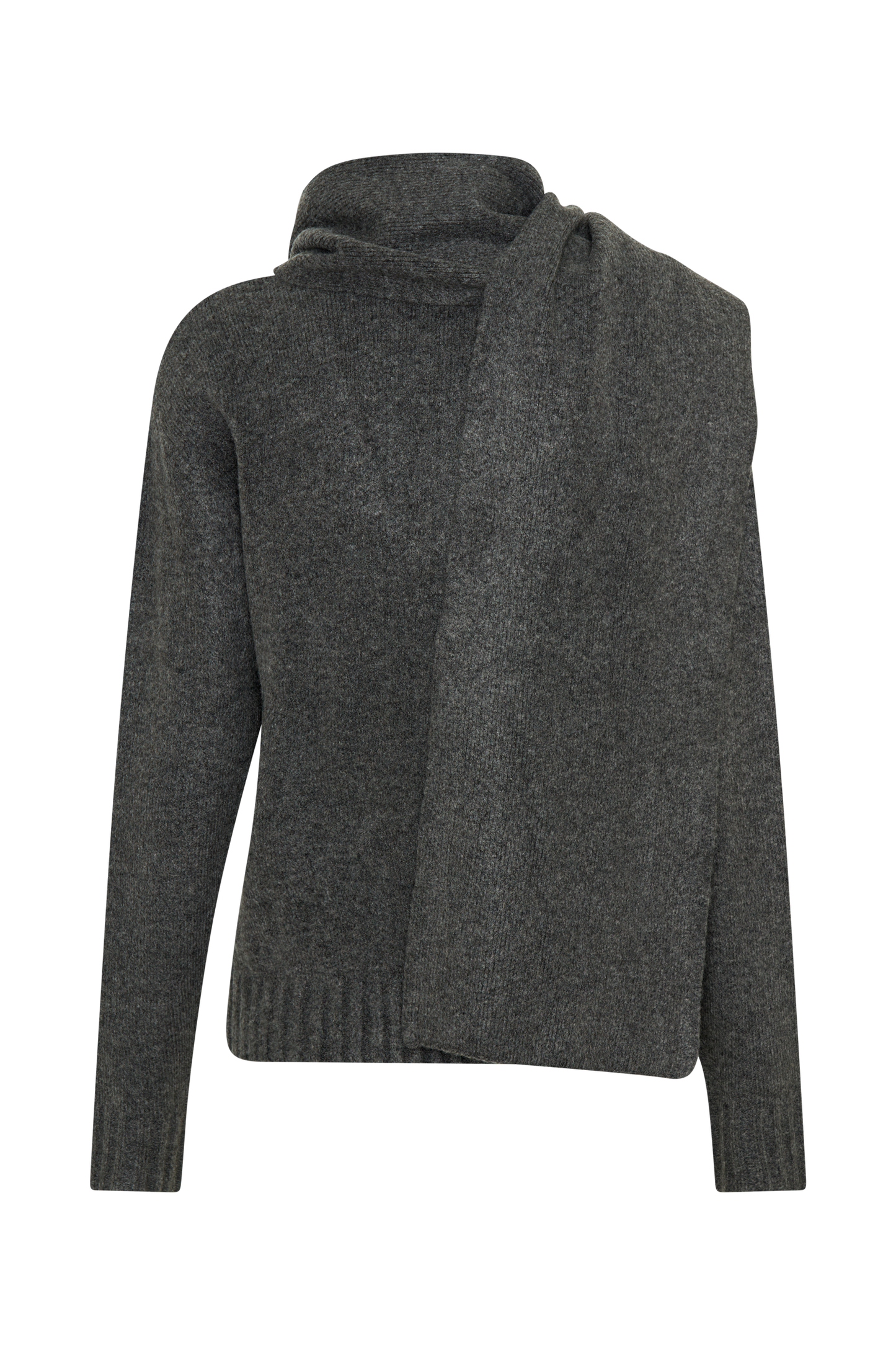 Ella V Neck Knit Jumper With Scarf - Charcoal Marle