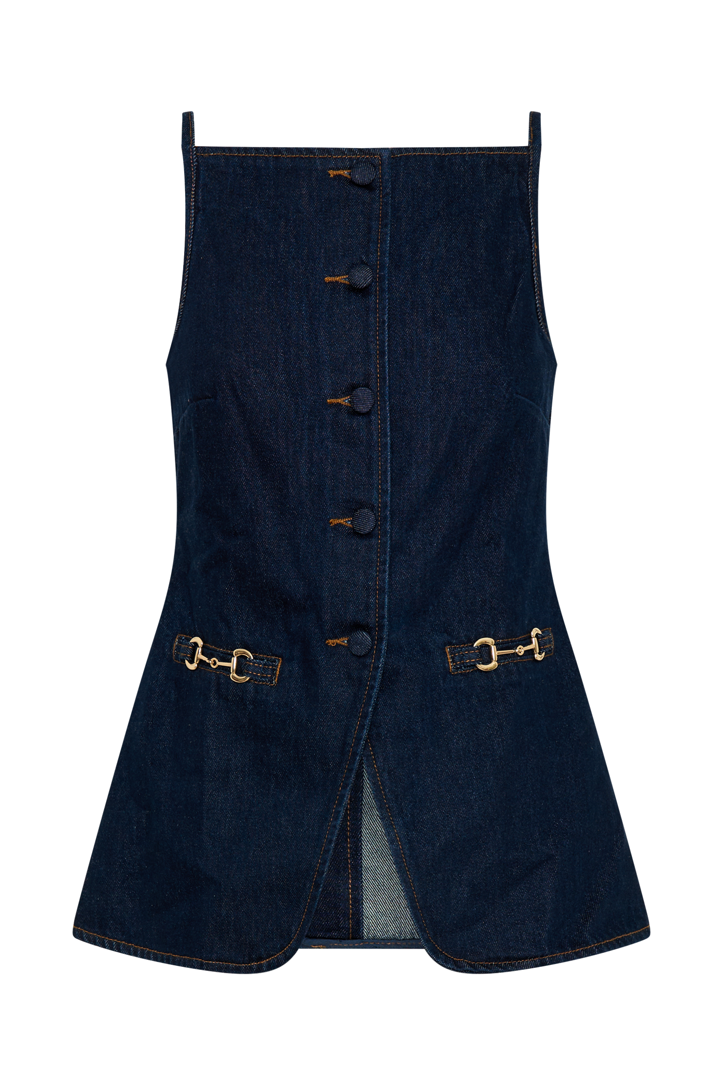 Ashton Sleeveless Button Denim Top - Indigo Blue