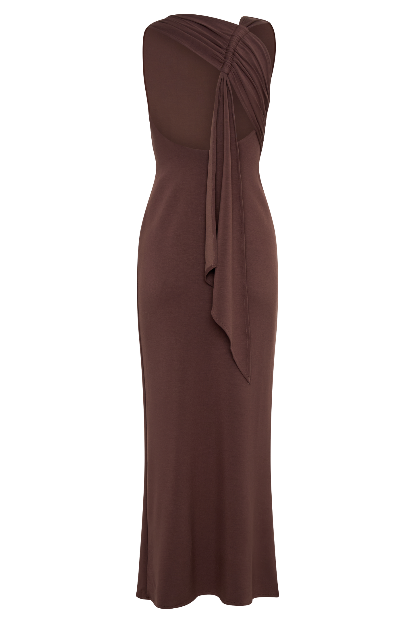 Catelyn Asymmetrical Scuba Jersey Midi Dress - Cacao Brown