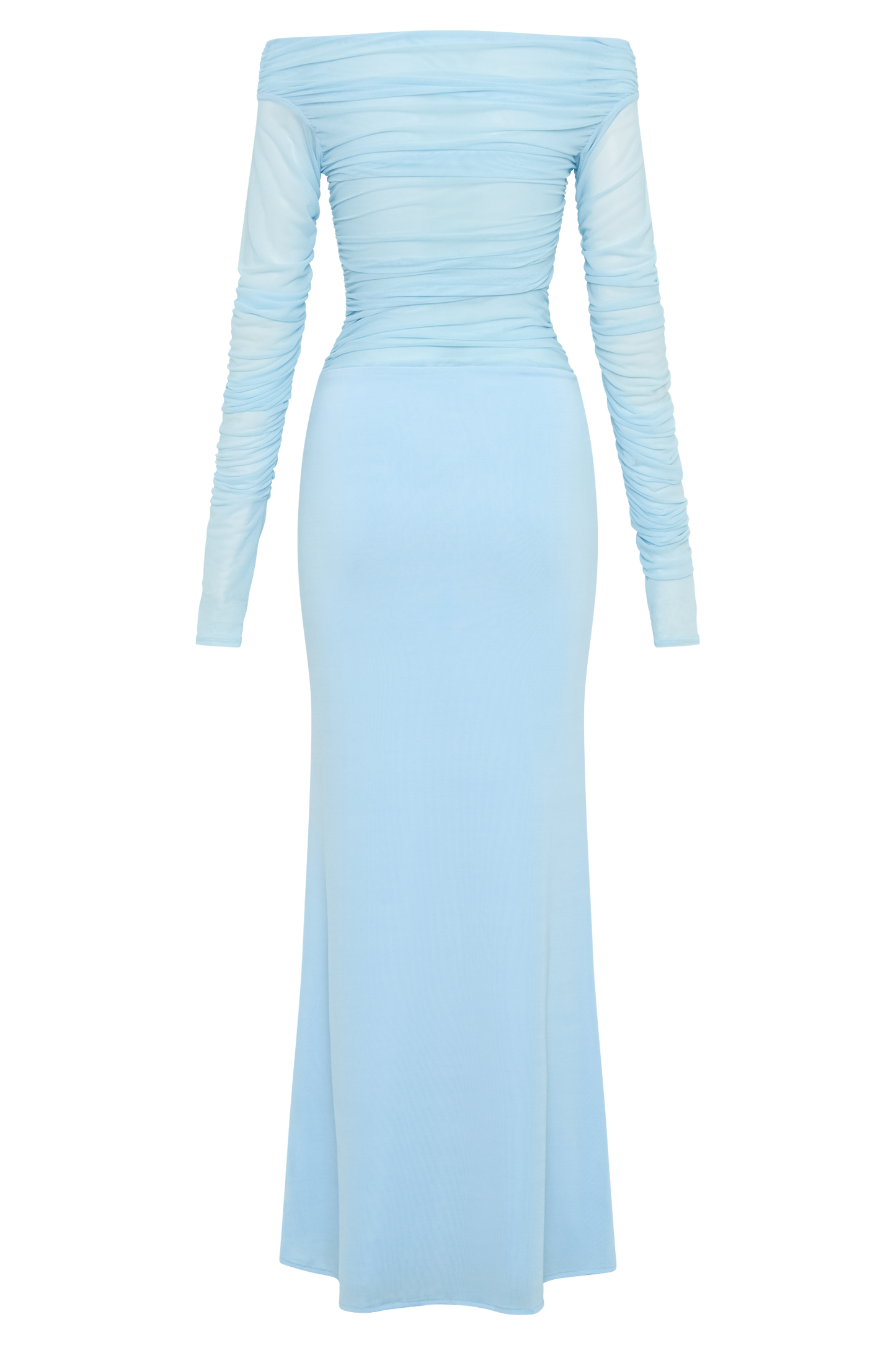 Darla Mesh And Slinky Off Shoulder Maxi Dress - Sky Blue