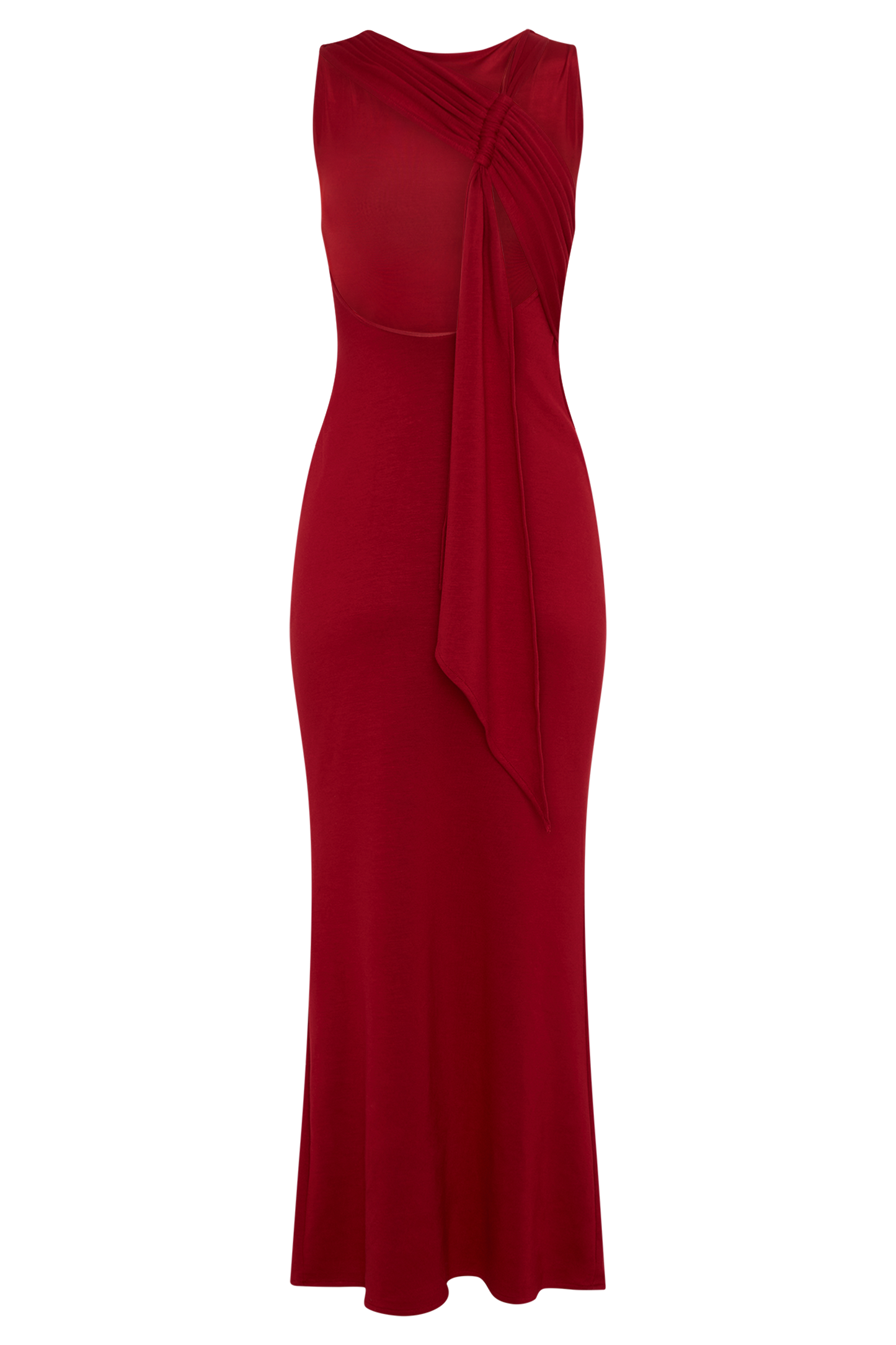 Catelyn Asymmetrical Scuba Jersey Midi Dress - Ruby