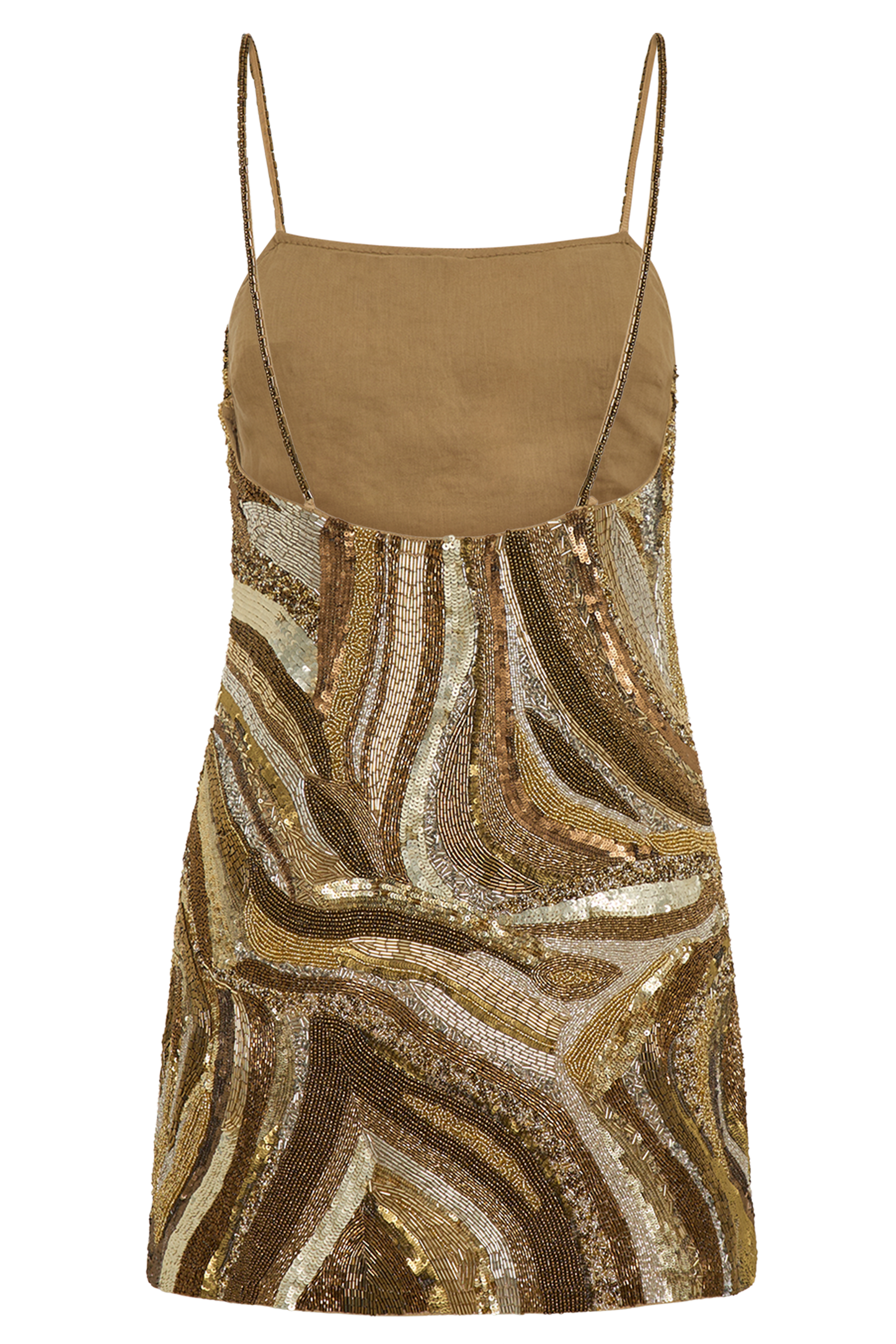 Eloise Hand Beaded Mini Dress - Gold Swirl Print