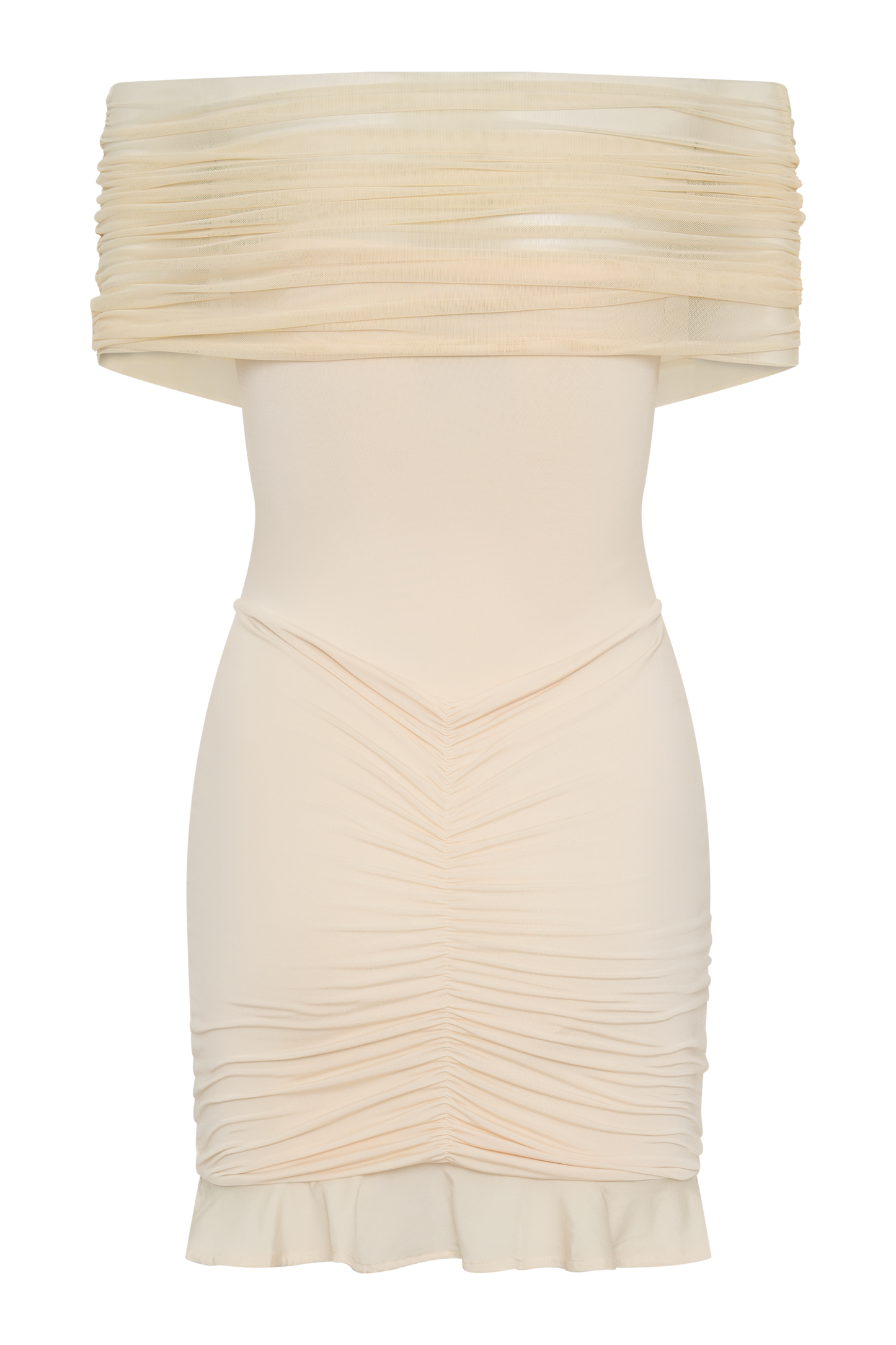 Caspian Slinky And Mesh Off Shoulder Mini Dress - Ivory