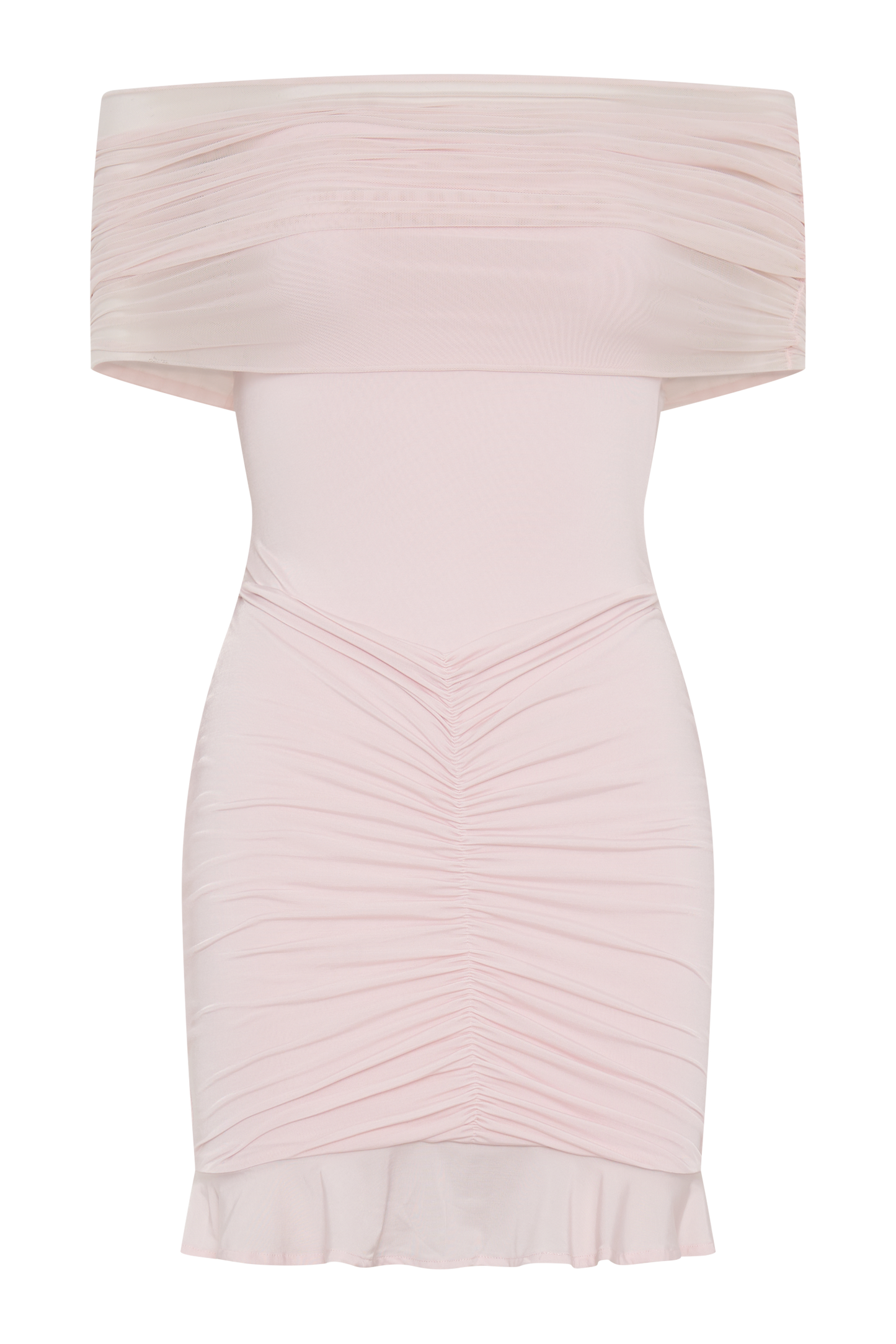 Caspian Slinky And Mesh Off Shoulder Mini Dress - Pale Pink