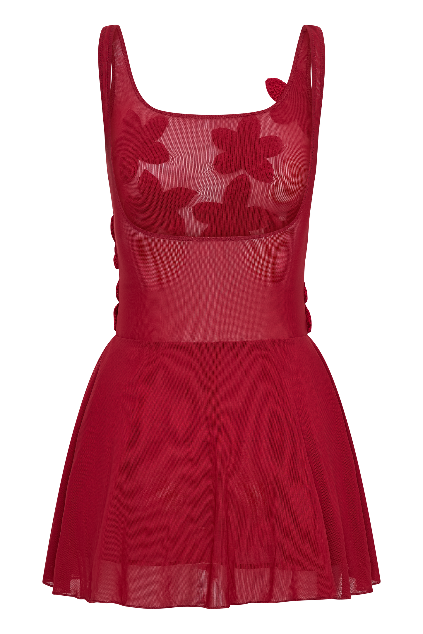 Melanie Mesh Mini Dress With Flowers - Ruby