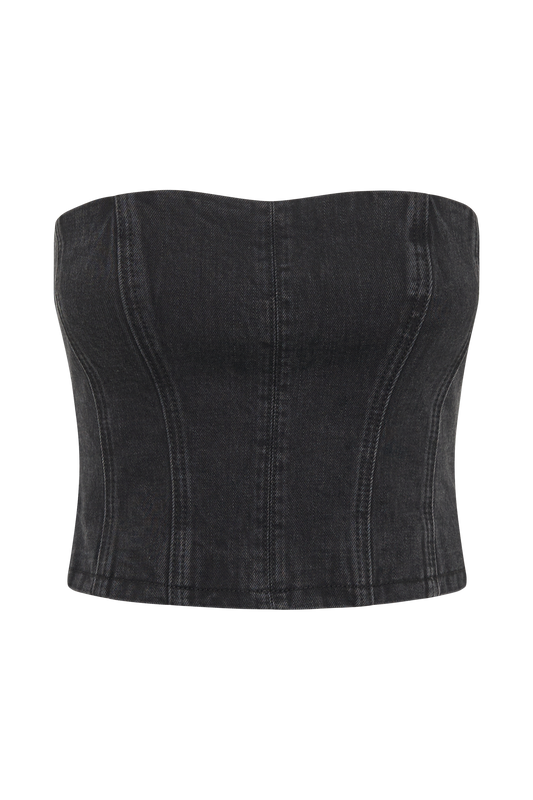 Jordana Denim Tube Top - Washed Black