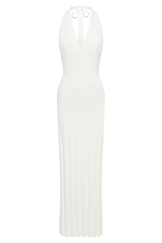 Caity Ribbed Halter Maxi Dress - White