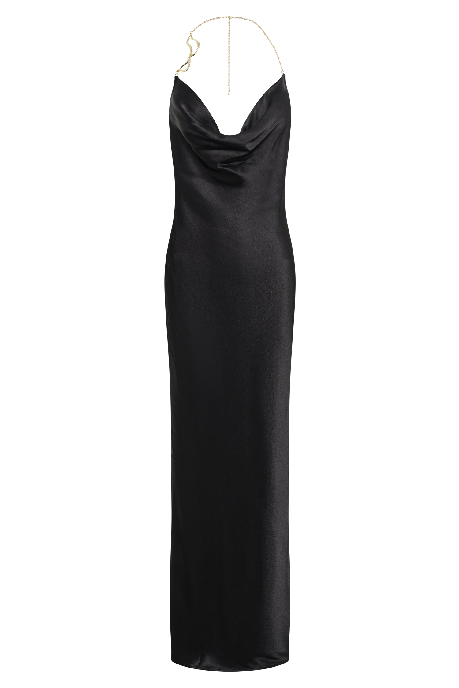 Melissa Satin Cowl Front Maxi Dress - Black - MESHKI