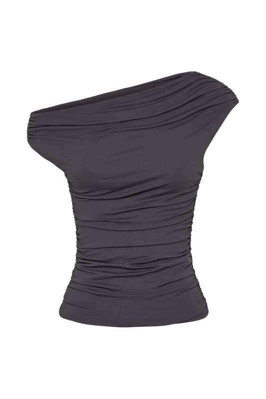 Alayna Recycled Nylon Ruched Top - Charcoal