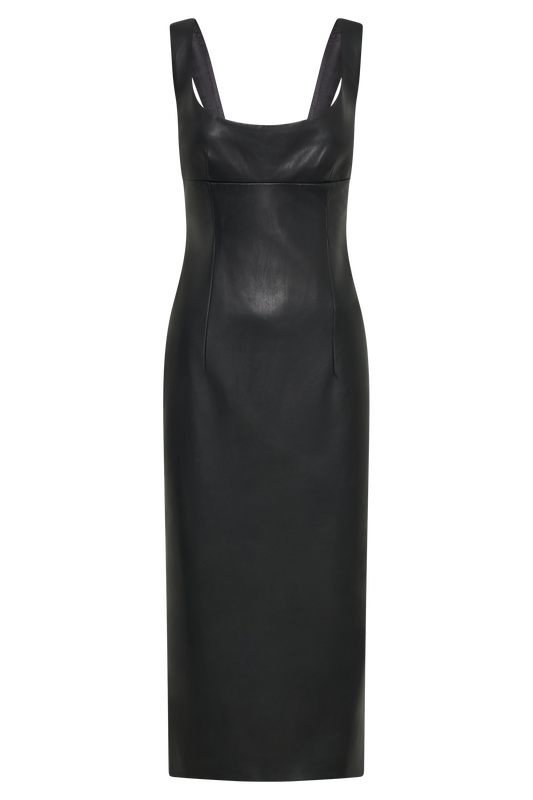 Cynthia Faux Leather Midi Dress - Black