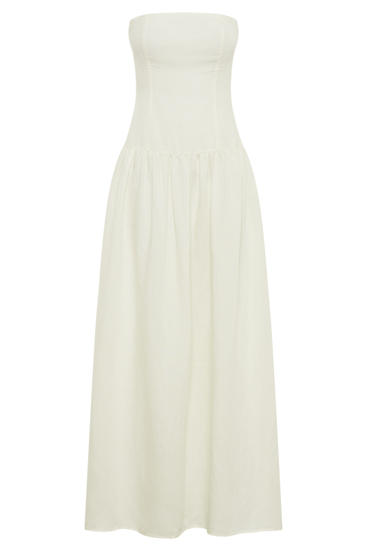 Audrina Strapless Linen Maxi Dress - White