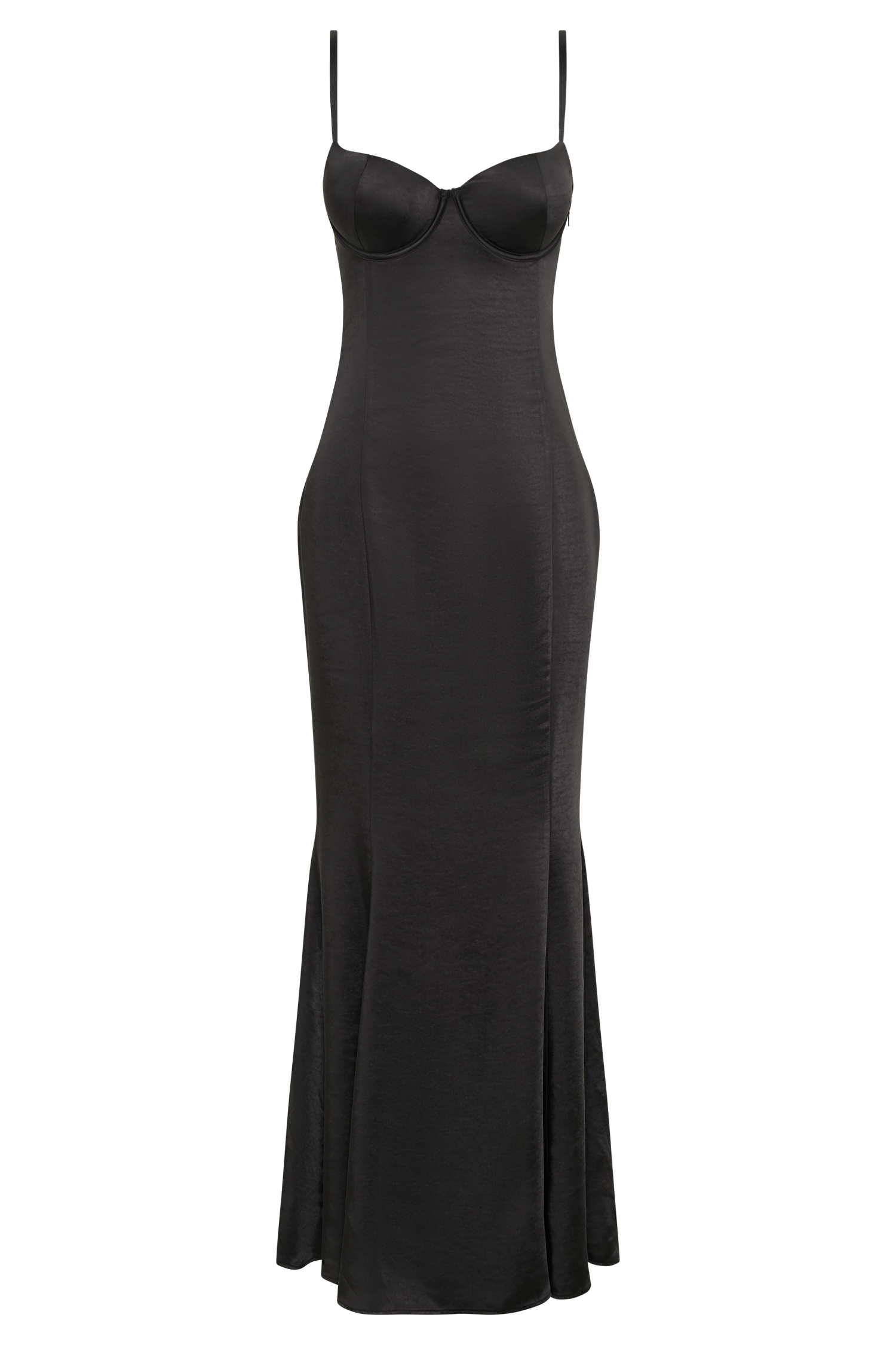 Katya Cupped Satin Maxi Dress - Black - MESHKI