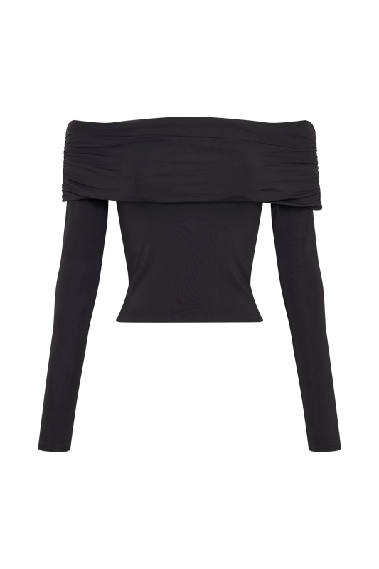 Lucinda Recycled Nylon Off Shoulder Top - Black