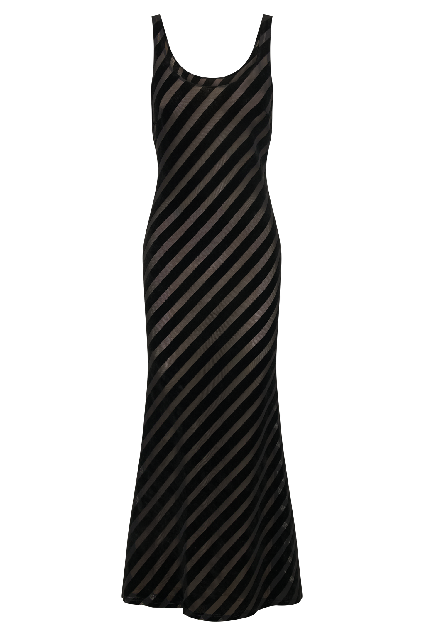 Elena Striped Velvet Burnout Maxi Dress - Black