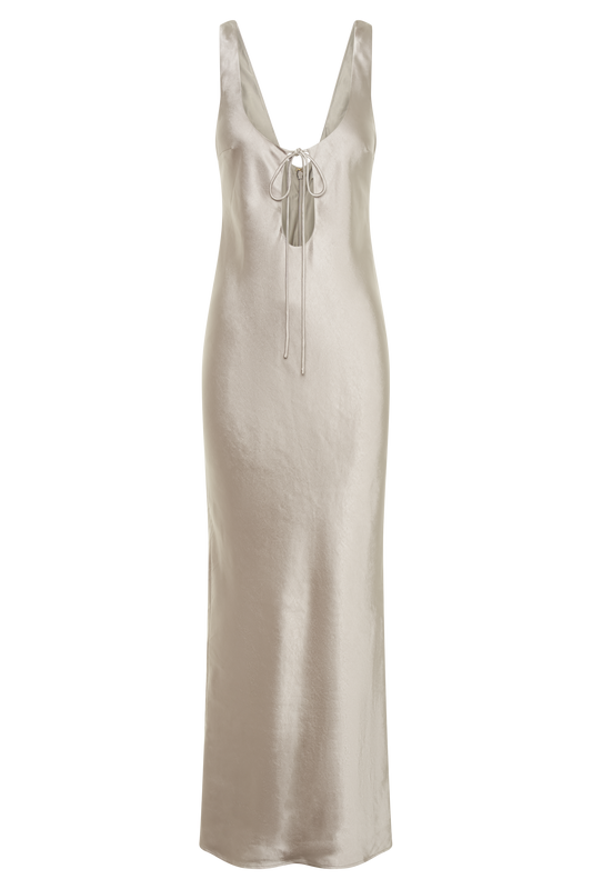 Aubrie Keyhole Satin Maxi Dress - Silver