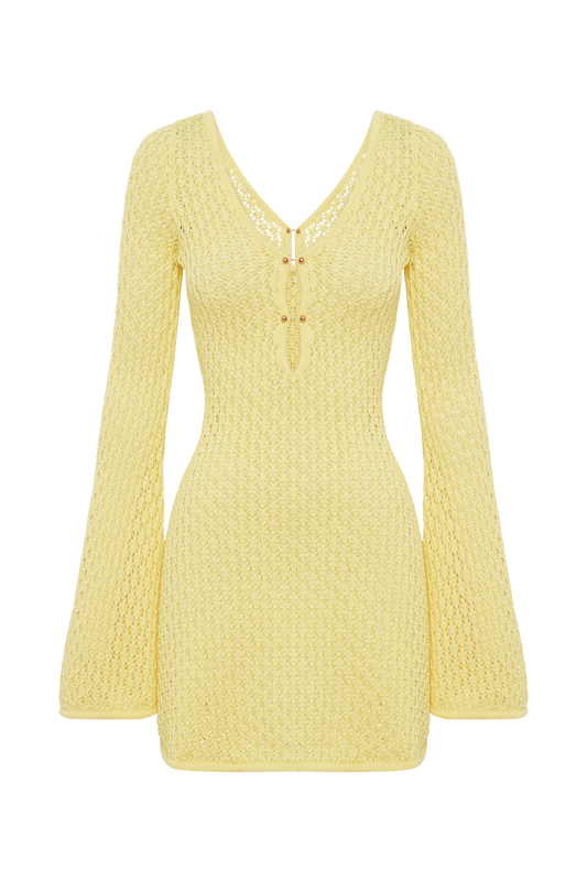 Kayleigh Crochet Knit Mini Dress - Lemon