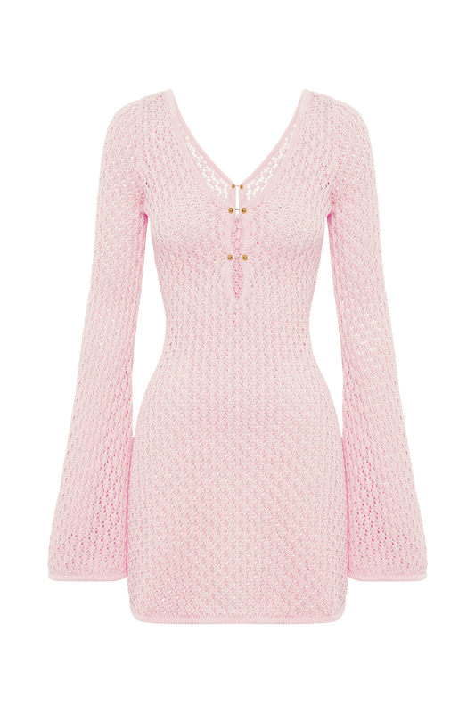 Kayleigh Crochet Knit Mini Dress - Rosewater