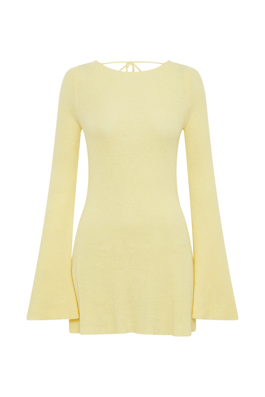 Zahra Long Sleeve Open Back Mini Knit Dress - Lemon